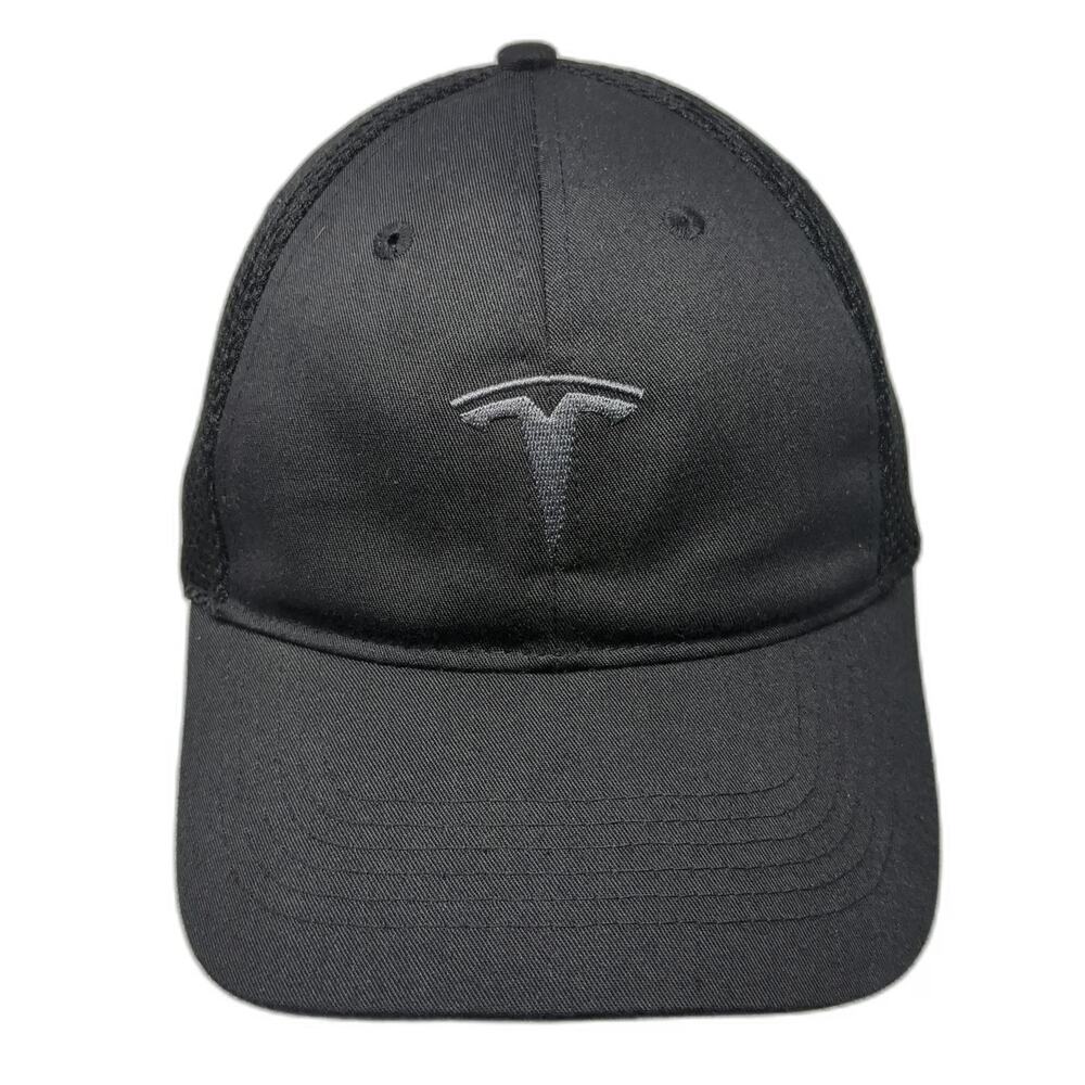 Tesla Trucker Hat Black One Size Mesh Back Snapback Polyester Logo Embroidered